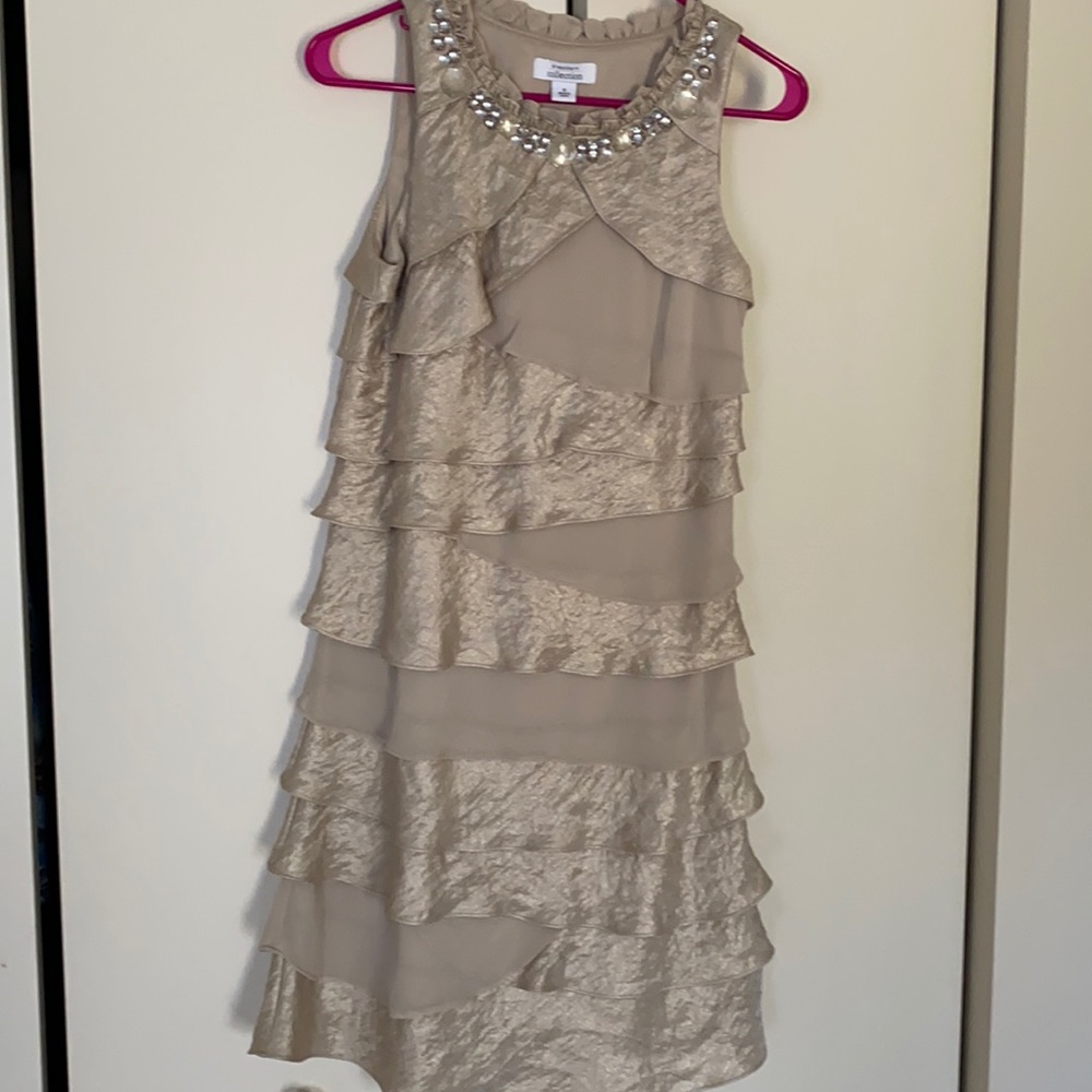 Gold ruffle cocktail dress